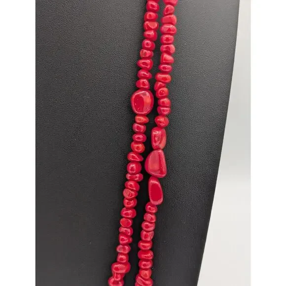 Vintage Long Red Coral Beaded  66" Over the Head Necklace 112.76g - Picture 4 of 8